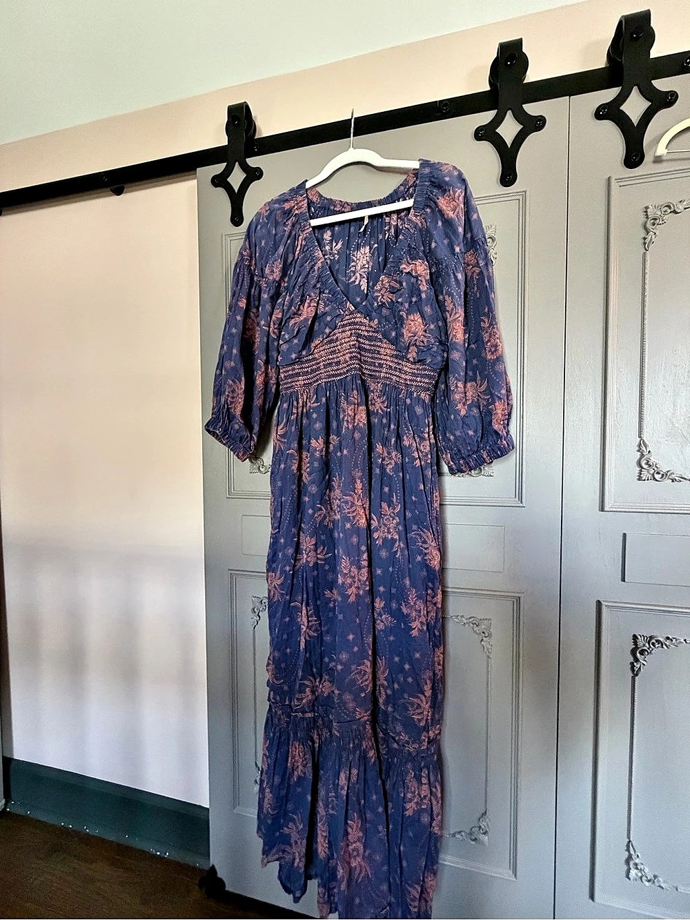 Free People Floral Maxi Dress in Blue & Pink